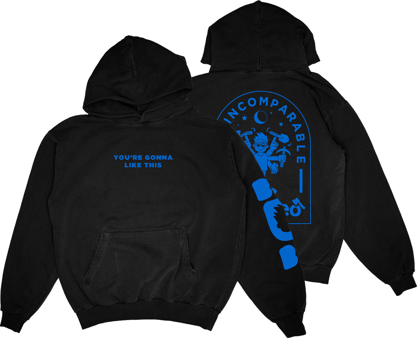 BdoubleO hoodies, front and back
