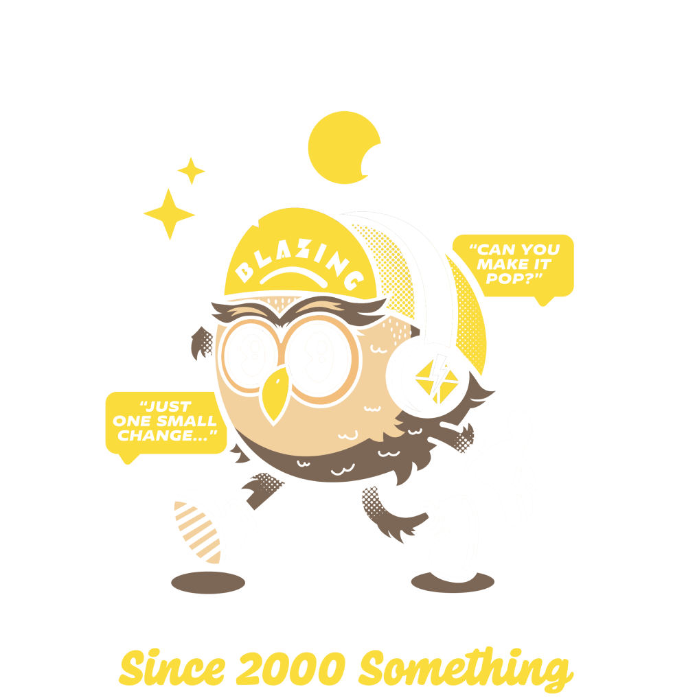 Smoking the Competition lockup with the Blazing Visuals mascot