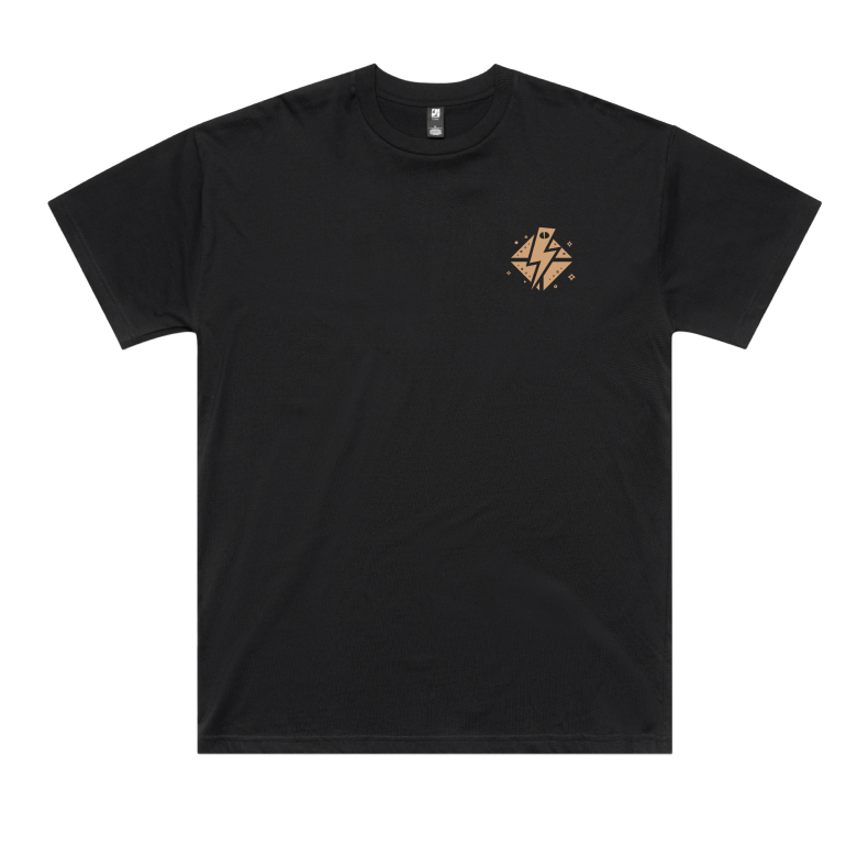 Black tee with a small embroidered chest mark