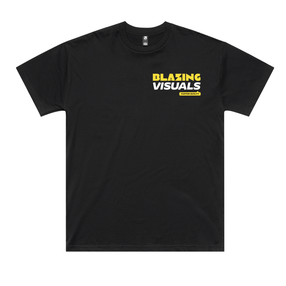 Black tee with the small chest wordmark