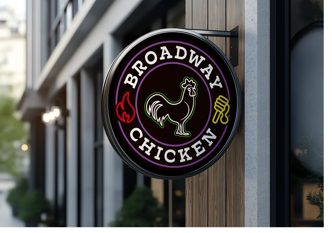 Projecting blade sign mounted on the building facade