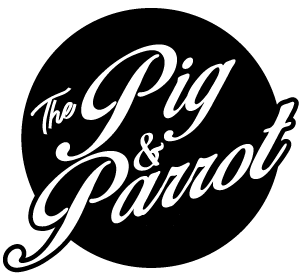 Previous Pig & Parrot script wordmark on black