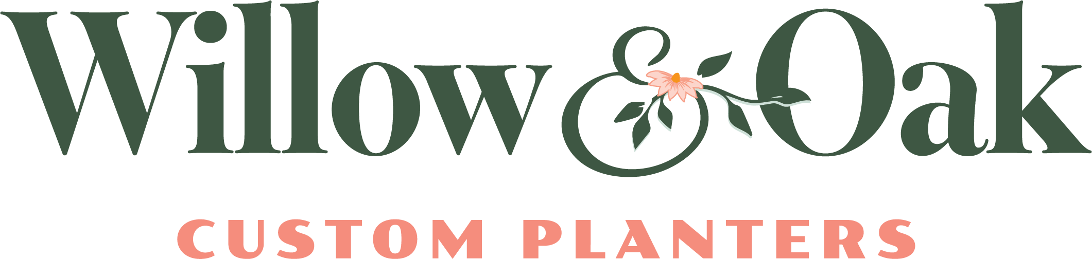 Willow & Oak Custom Planters wordmark with botanical ampersand