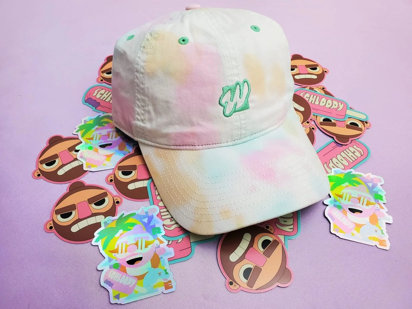 Tie-dye cap on sticker set